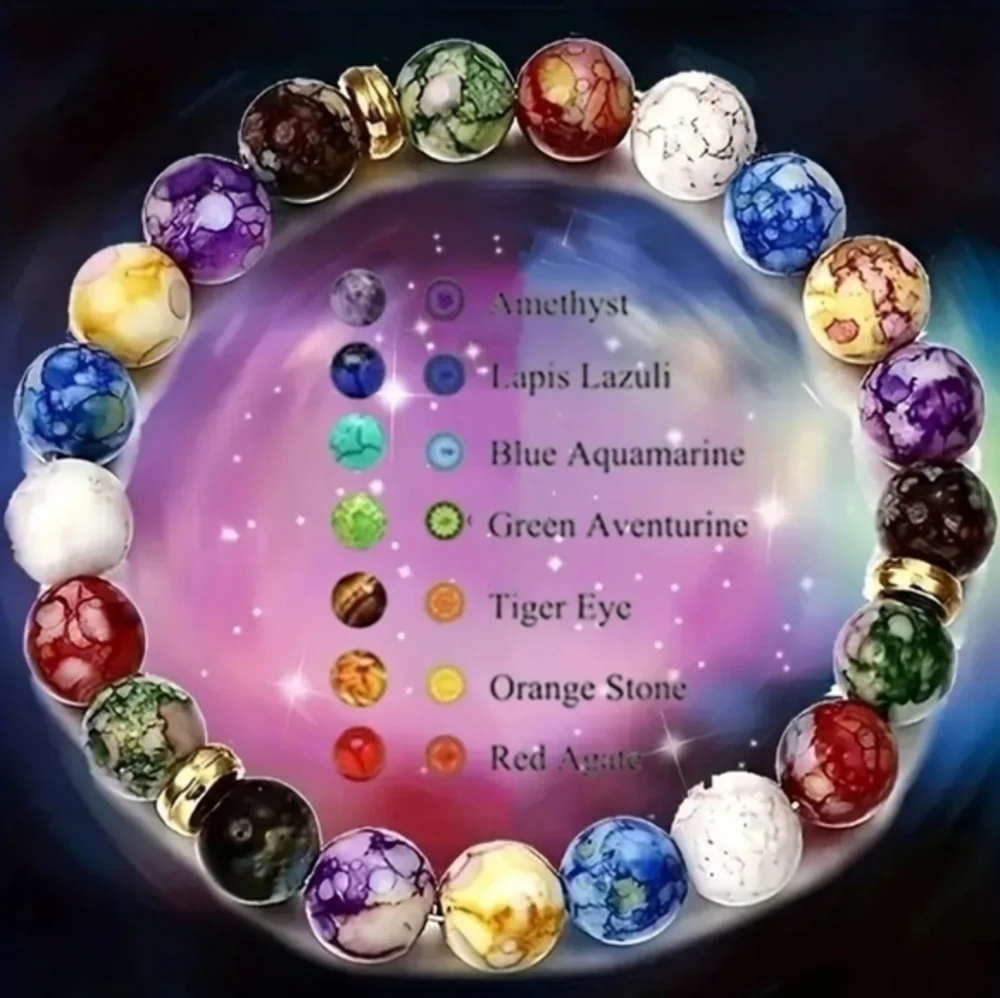Seven Chakra Crystal Energy and Healing Natural‎ Stone Bracelet